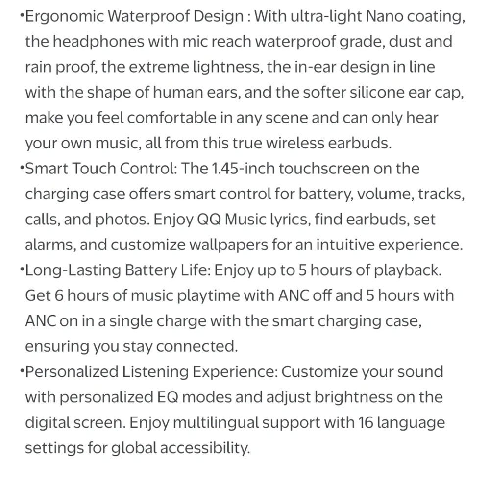 Smart Screen Black Wireless Earbuds with Charging Case